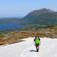 crossing a snowfield - Lofoten